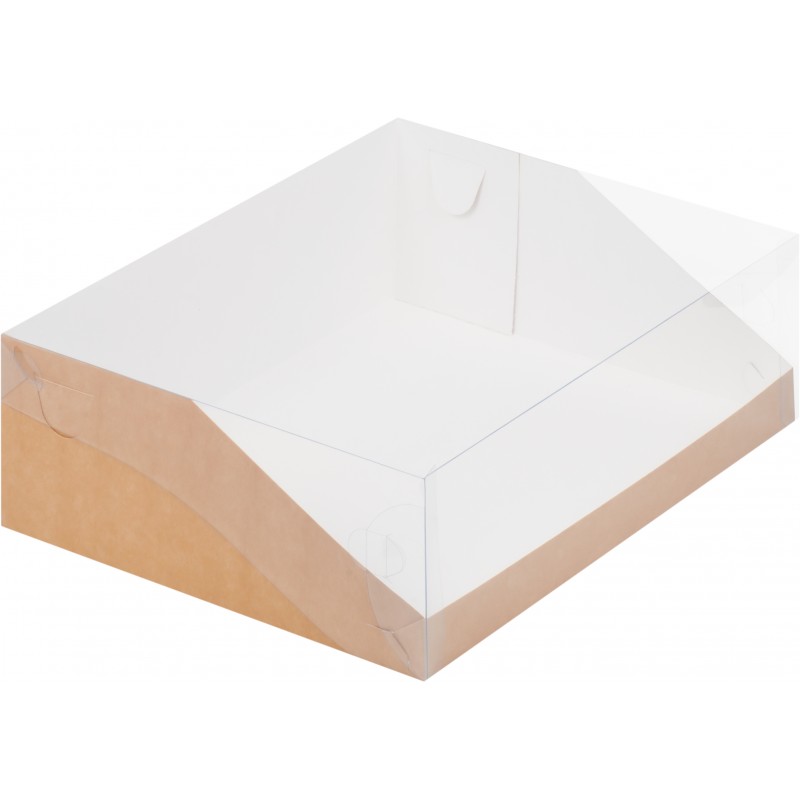 Короб картонный 235х235х100 крафт с прозрачной крышкой
